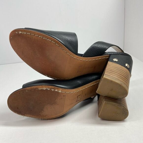 Marc Fisher Leather Sling back Stack Heels Peep toe Black Shoes 9.5M - Picture 7 of 8